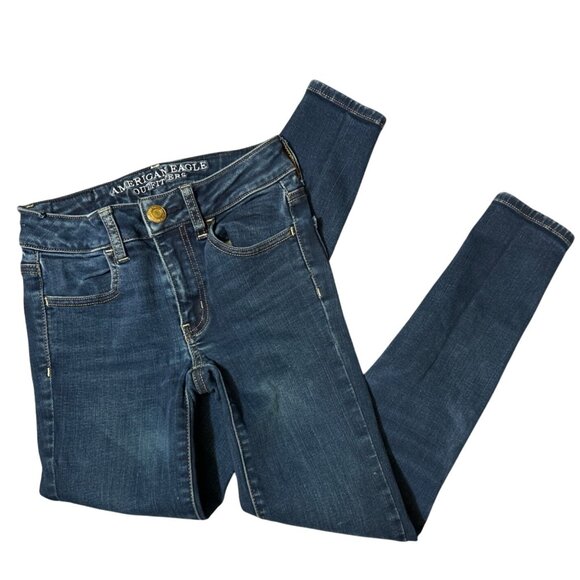 (6 for $25) AE Super Stretch Mid-Rise Jegging in Dark Wash Size 00 Short - Picture 3 of 8